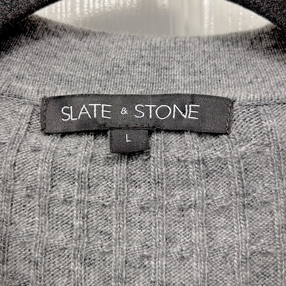 Slate & Stone Cable Knit Polo Sweater Wool Angora Blend Stretchy 1/4 Button Up L - Picture 2 of 10